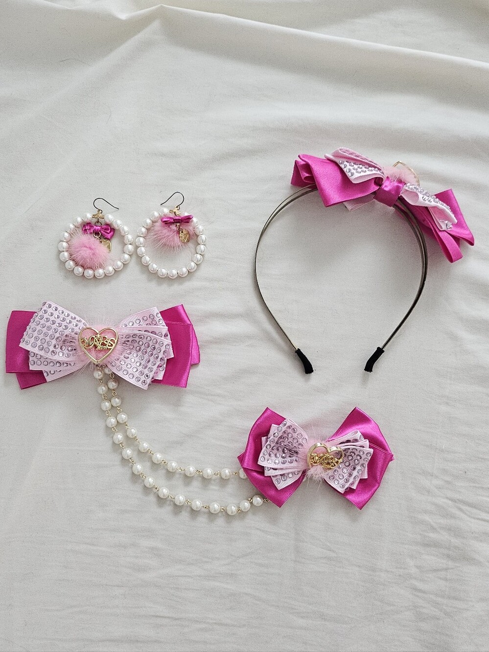 Ma*rs Rare Gyaru 20th Anniversary Pink Mink Pearl And Ribbon Accessory Set
